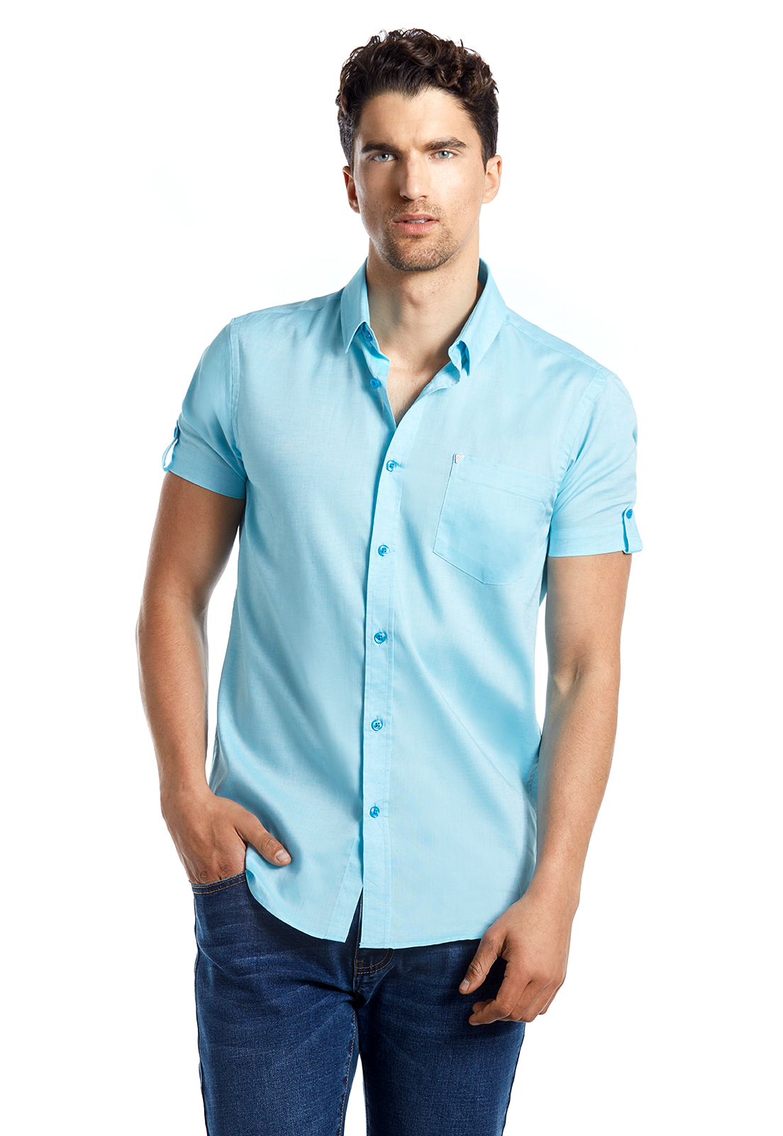 CAMISA MANGA CORTA ROME TURQUOISE - 1