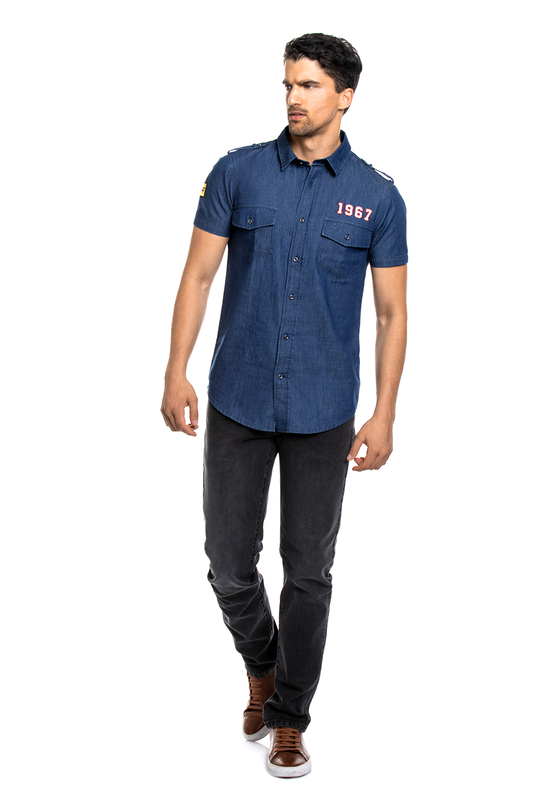 CAMISA MANGA CORTA RACING EZEQUIEL DENIM - 2