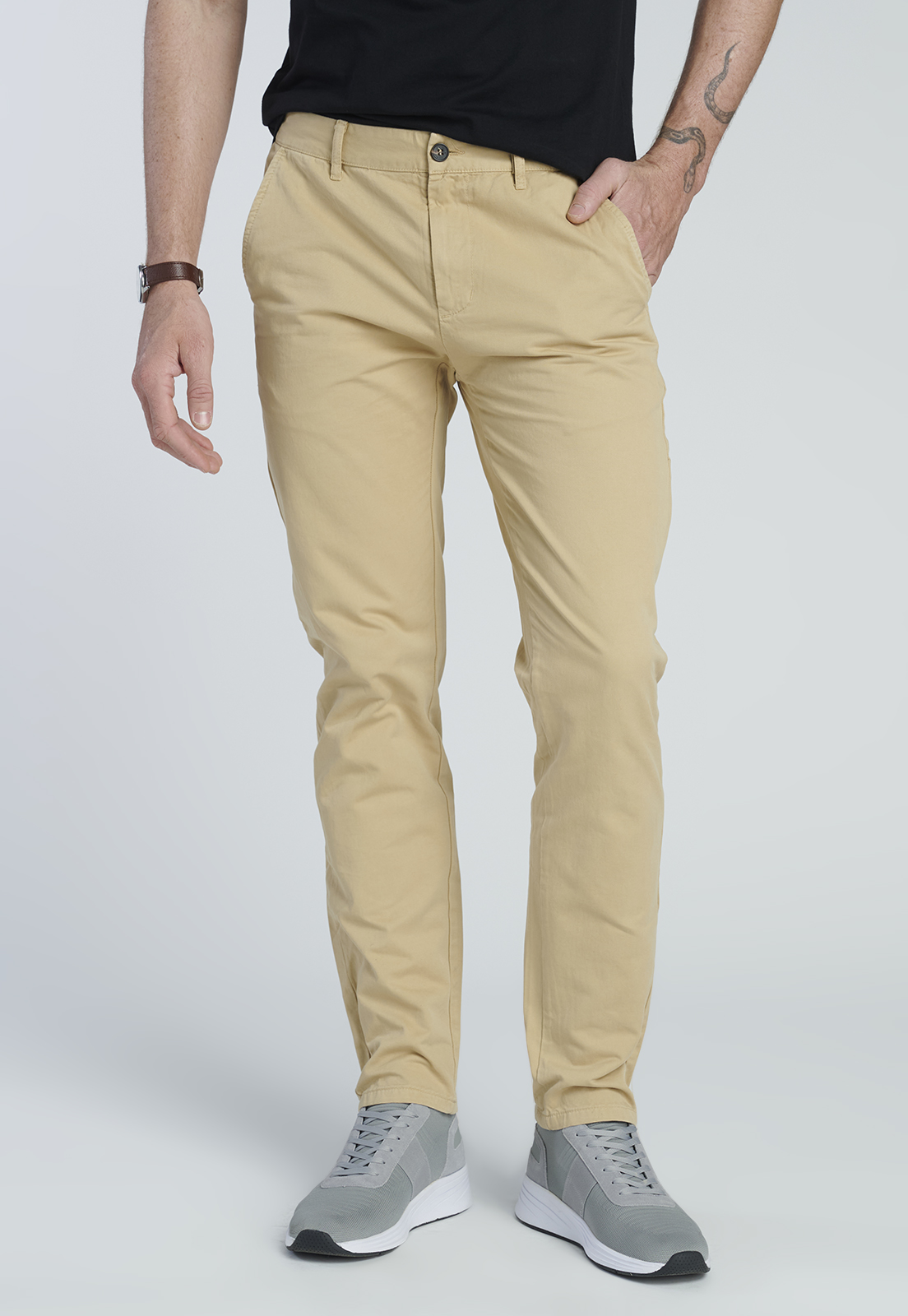 PANTALÓN ALGODÓN HOMBRE NEW MAN SAND 203659Y0003 LILLE - 1