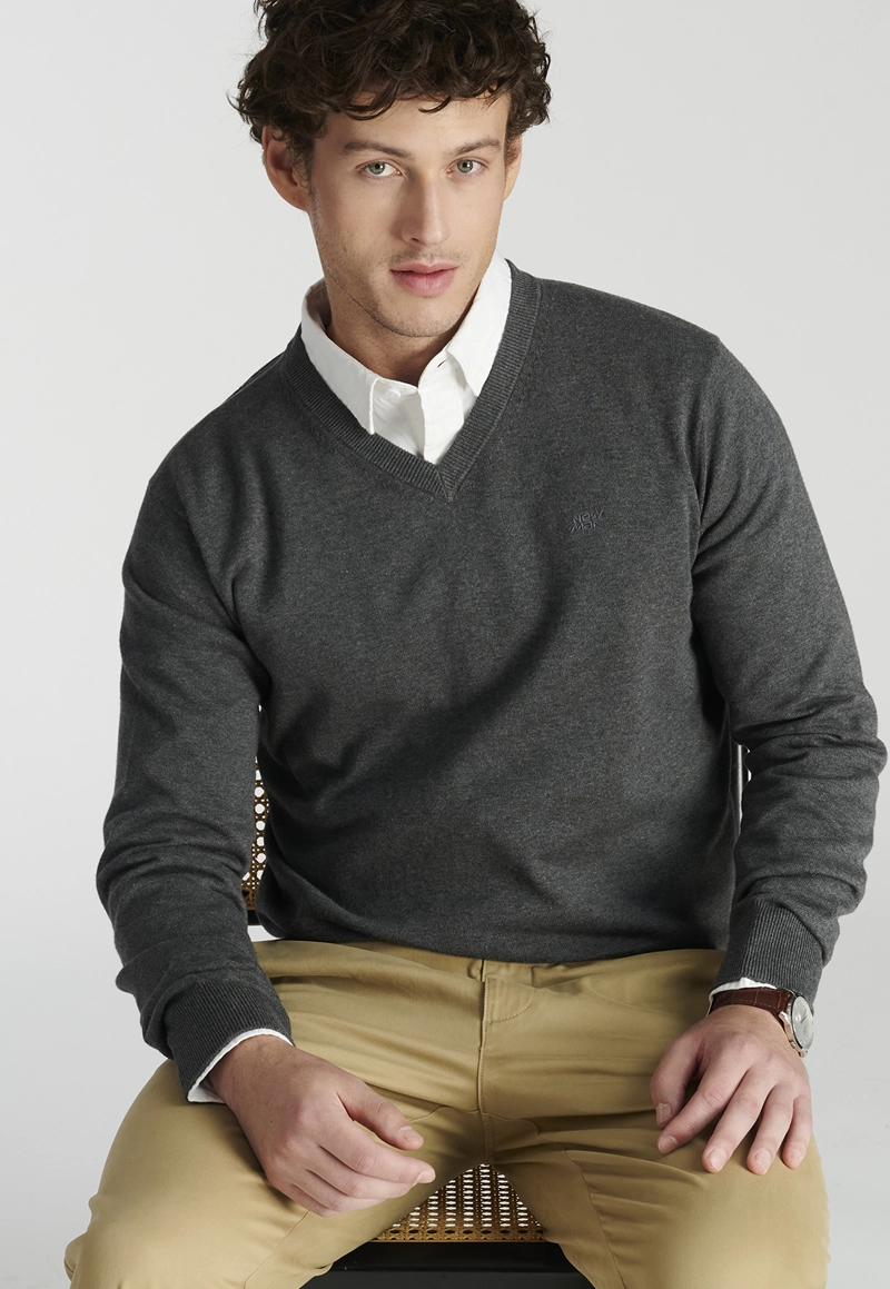 SWEATER HOMBRE NEW MAN GRIS MERIDA HERITAGE DK GREY MELANGE - 5