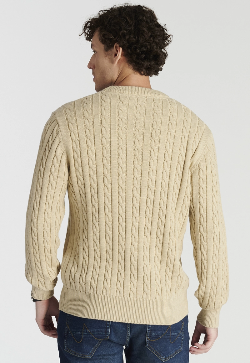 SWEATER HOMBRE NEW MAN BEIGE MALAGA HERITAGE SAND MELANGE - 4