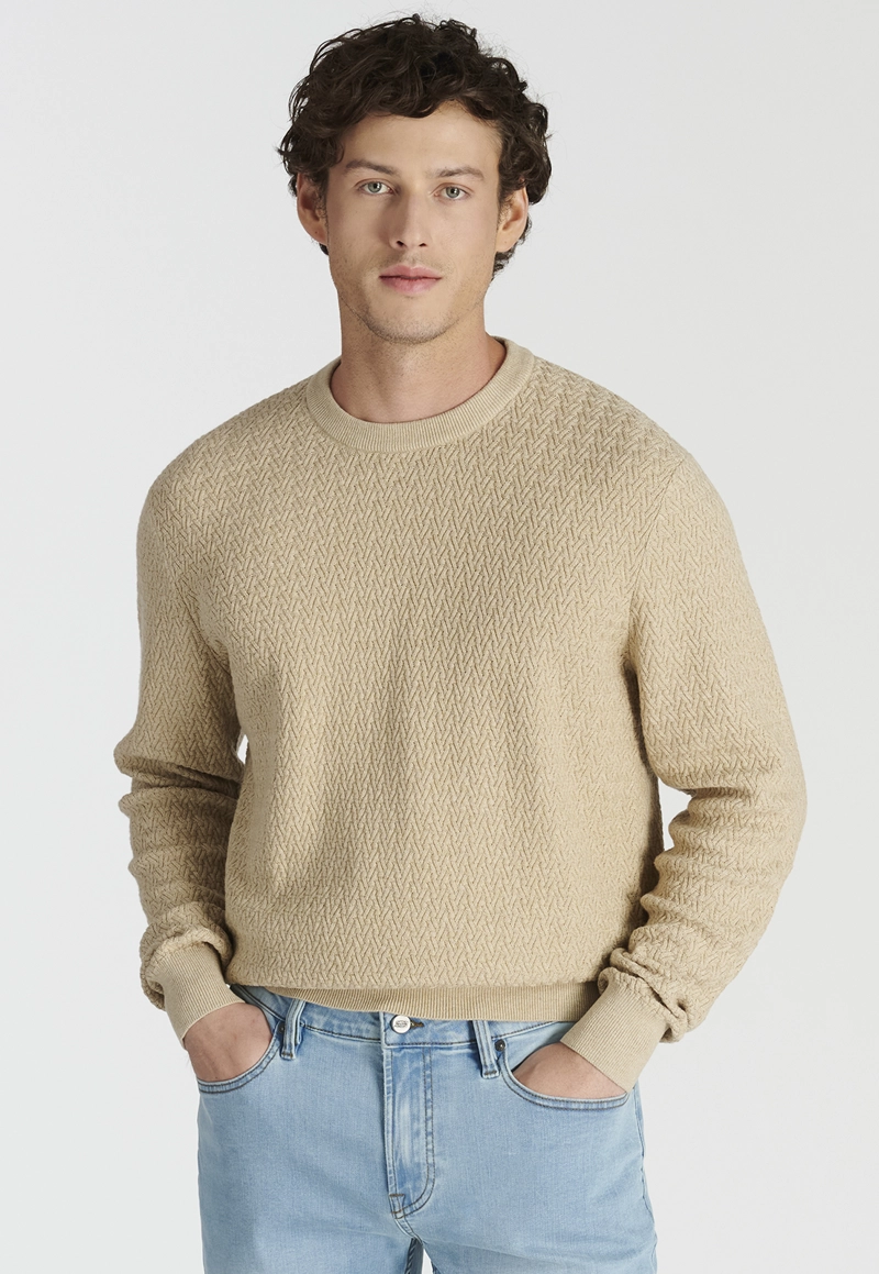 SWEATER ALGODÓN HOMBRE NEW MAN CAMEL MELANGE LEON HERITAGE - 1