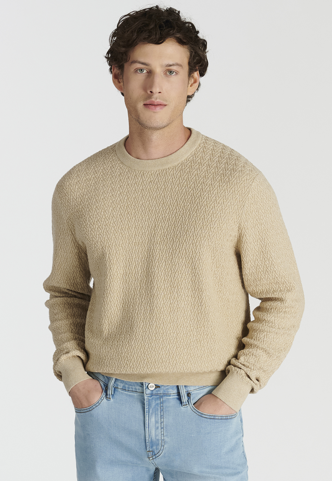 SWEATER ALGODÓN HOMBRE NEW MAN CAMEL MELANGE LEON HERITAGE - 1