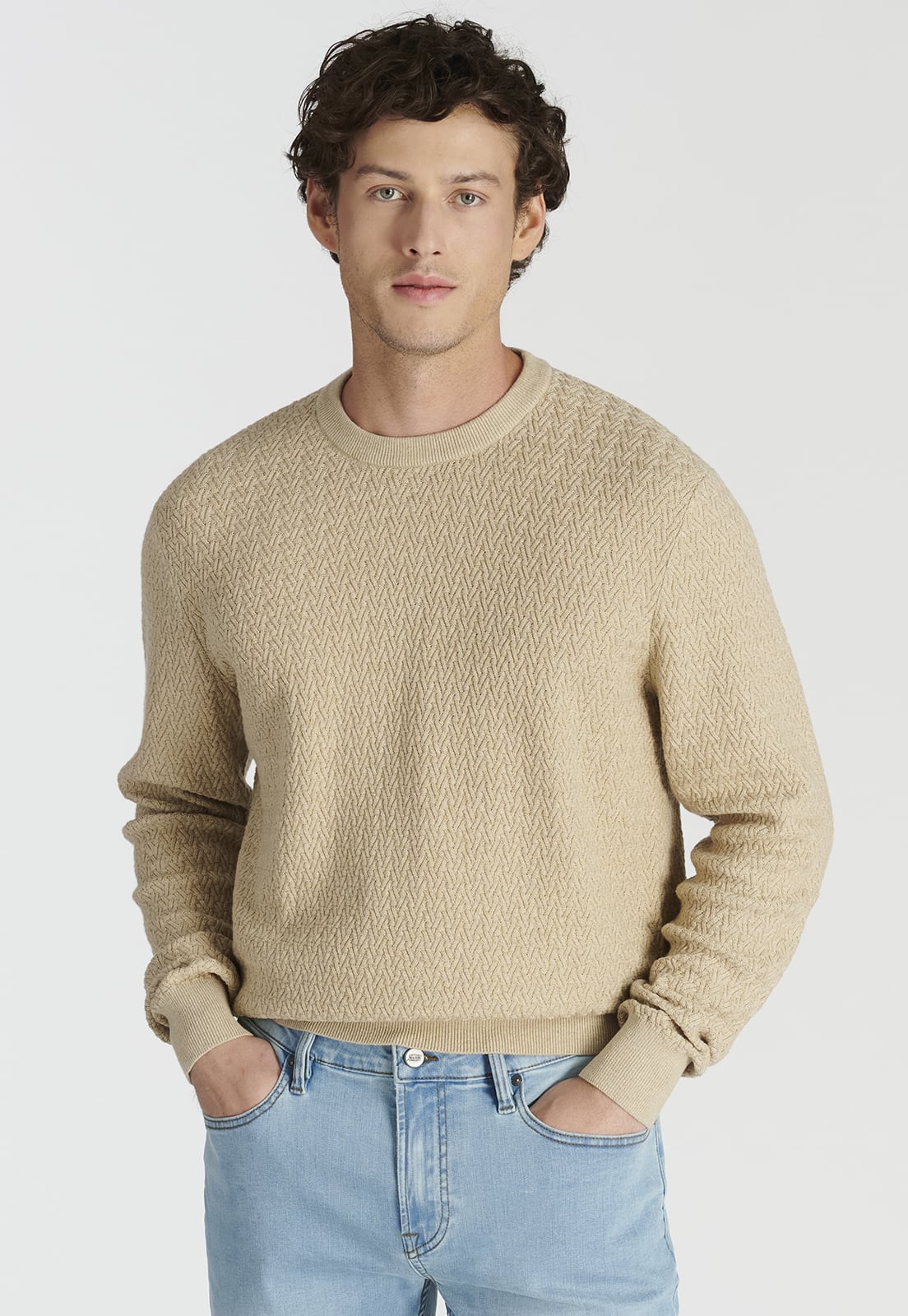 SWEATER ALGODÓN HOMBRE NEW MAN CAMEL MELANGE LEON HERITAGE - 1