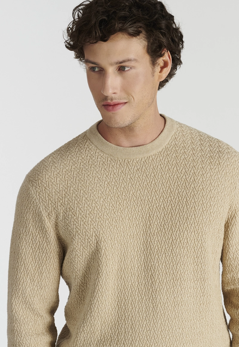 SWEATER ALGODÓN HOMBRE NEW MAN CAMEL MELANGE LEON HERITAGE - 3