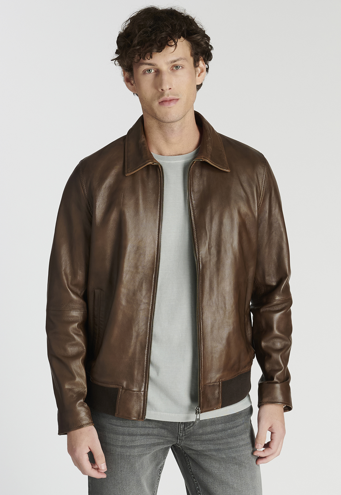 CHAQUETA CUERO HOMBRE NEW MAN CAFÉ LEATHER VANNES HERITAGE BROWN - 1