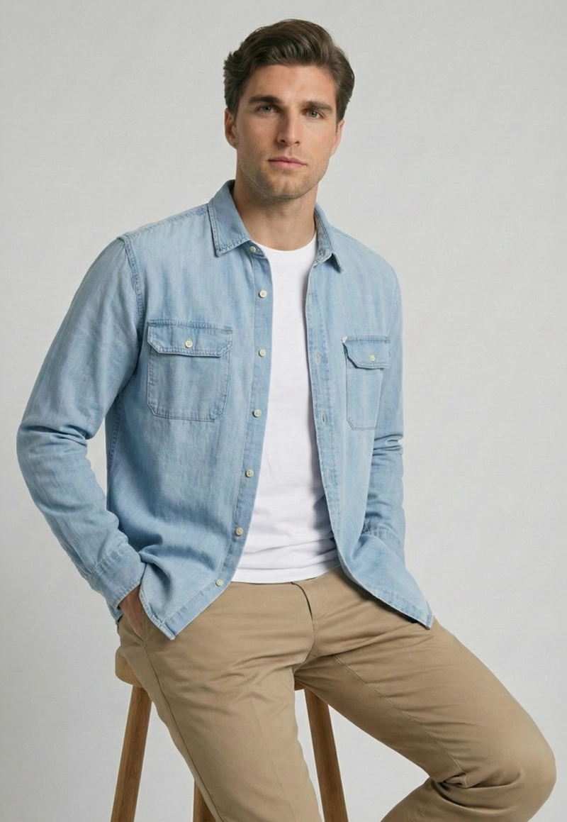 CAMISA LISSE DENIM LT BLUE - 5