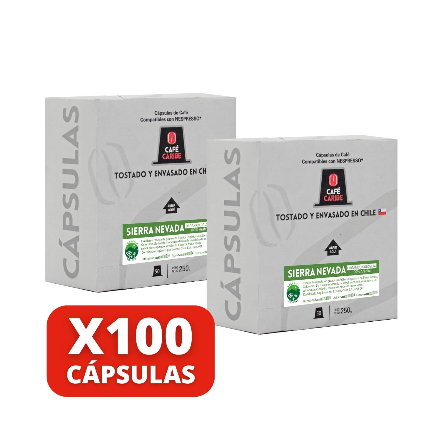 CAFÉ CARIBE CAJA 100 CAPSULAS ORGANICO SIERRA NEVADA ORIGEN COLOMBIA COMPATIBLES NESPRESSO - 3