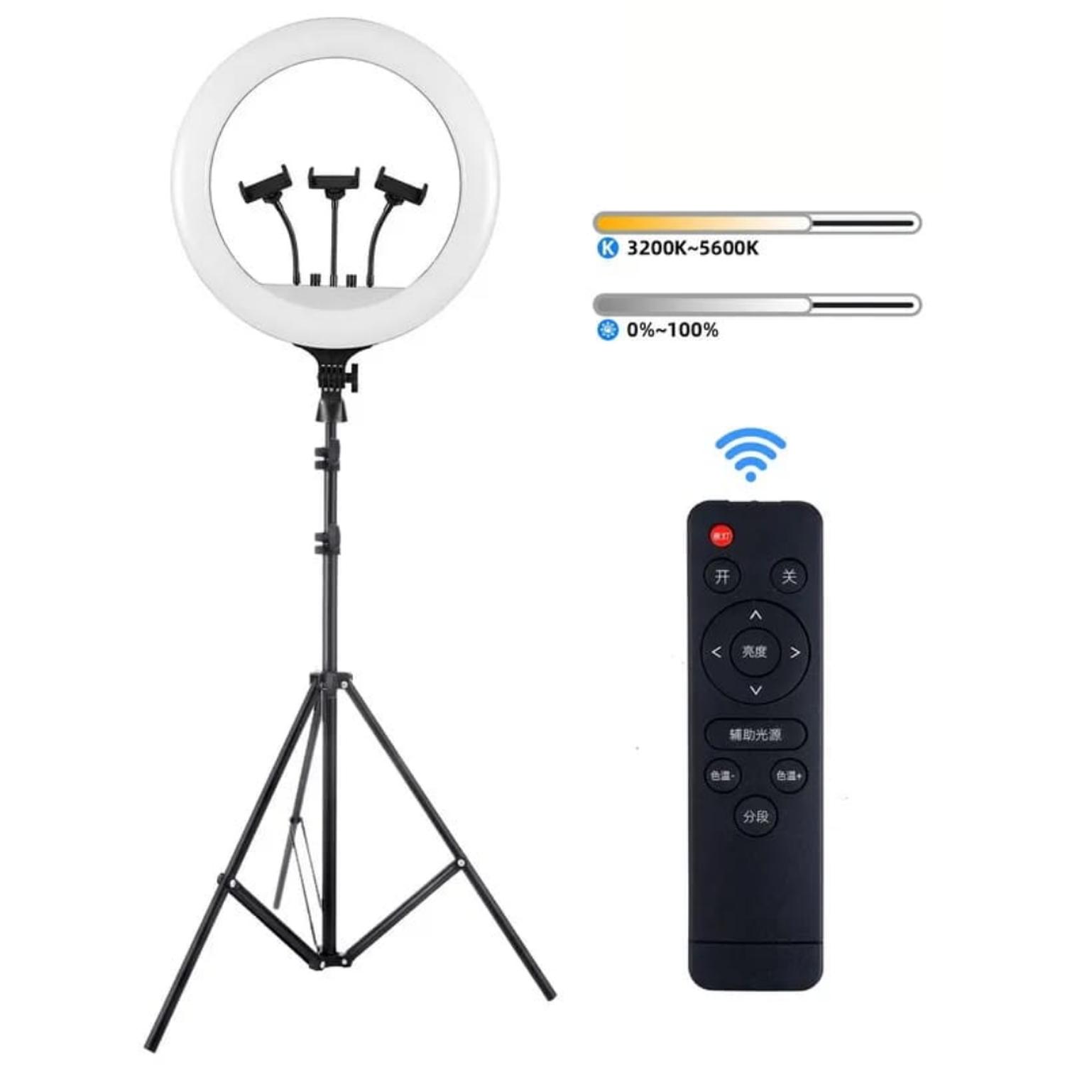 ARO DE LUZ CON TRIPODE EXTENSIBLE TRIPLE SOPORTE CELULAR - 2