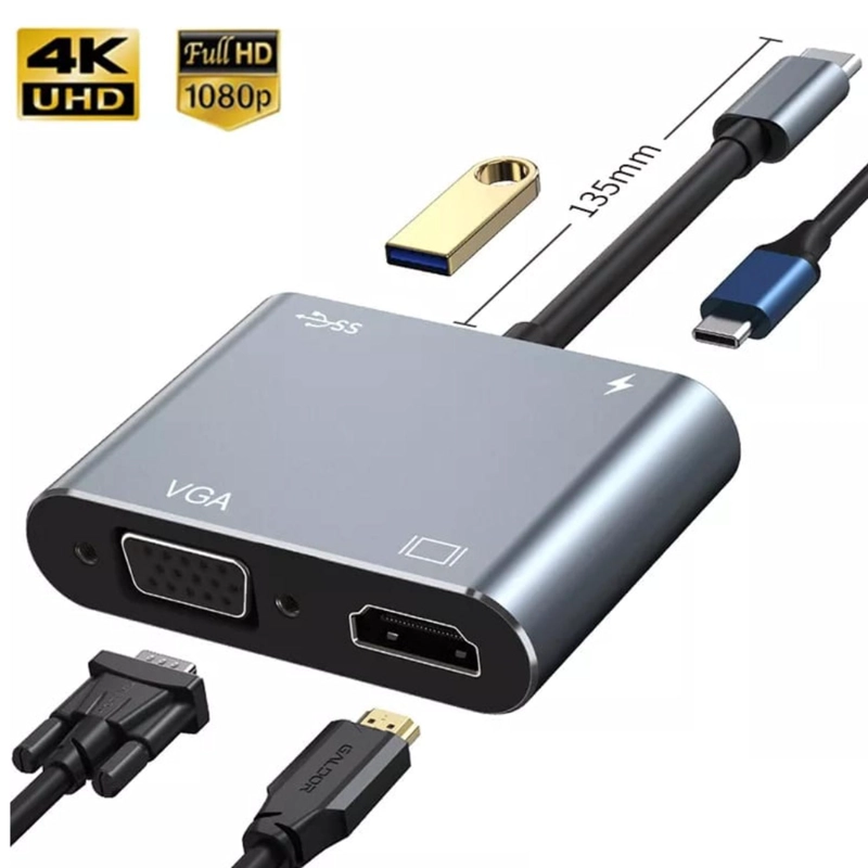 ADAPTADOR 4 EN 1 USB C HUB A VGA HDMI - 1