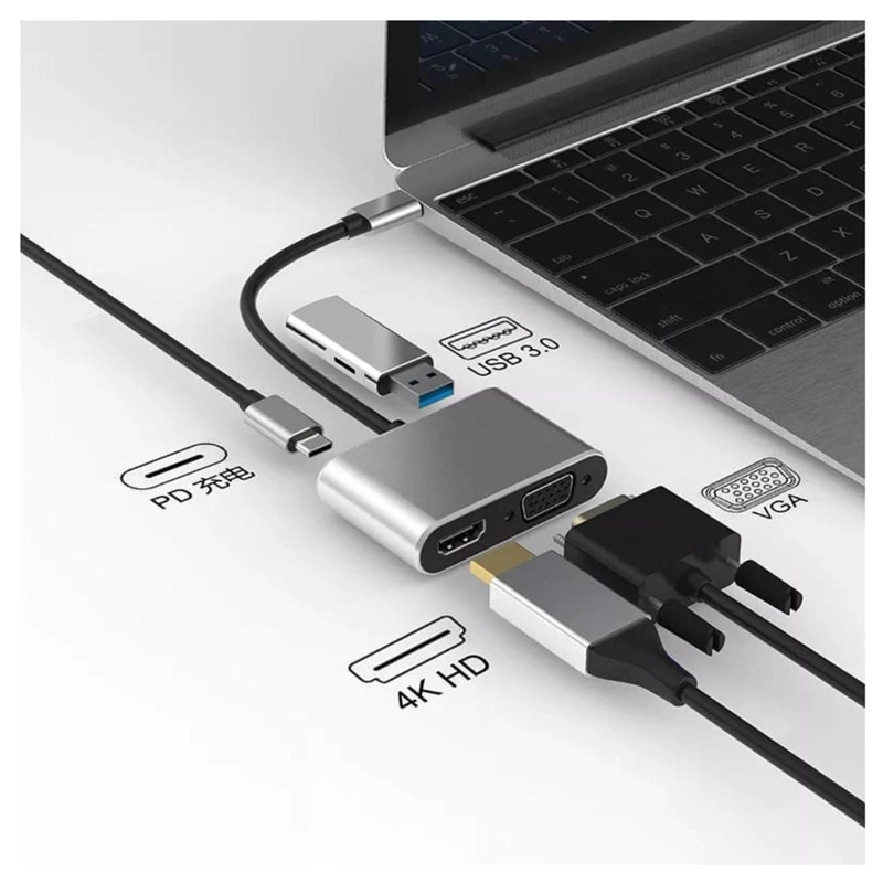 ADAPTADOR 4 EN 1 USB C HUB A VGA HDMI - 4