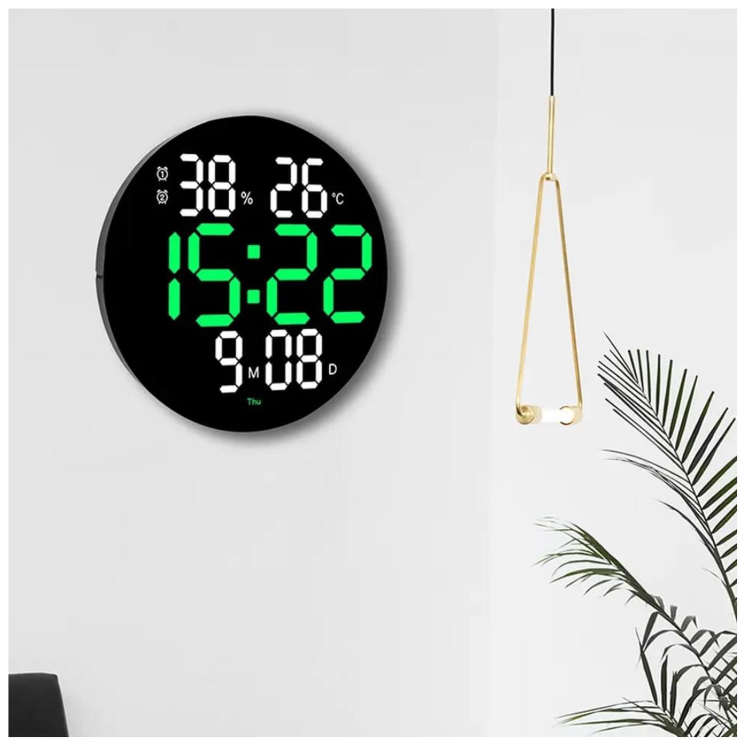 RELOJ DIGITAL REDONDO DE PARED CON CONTROL REMOTO VERDE - 1