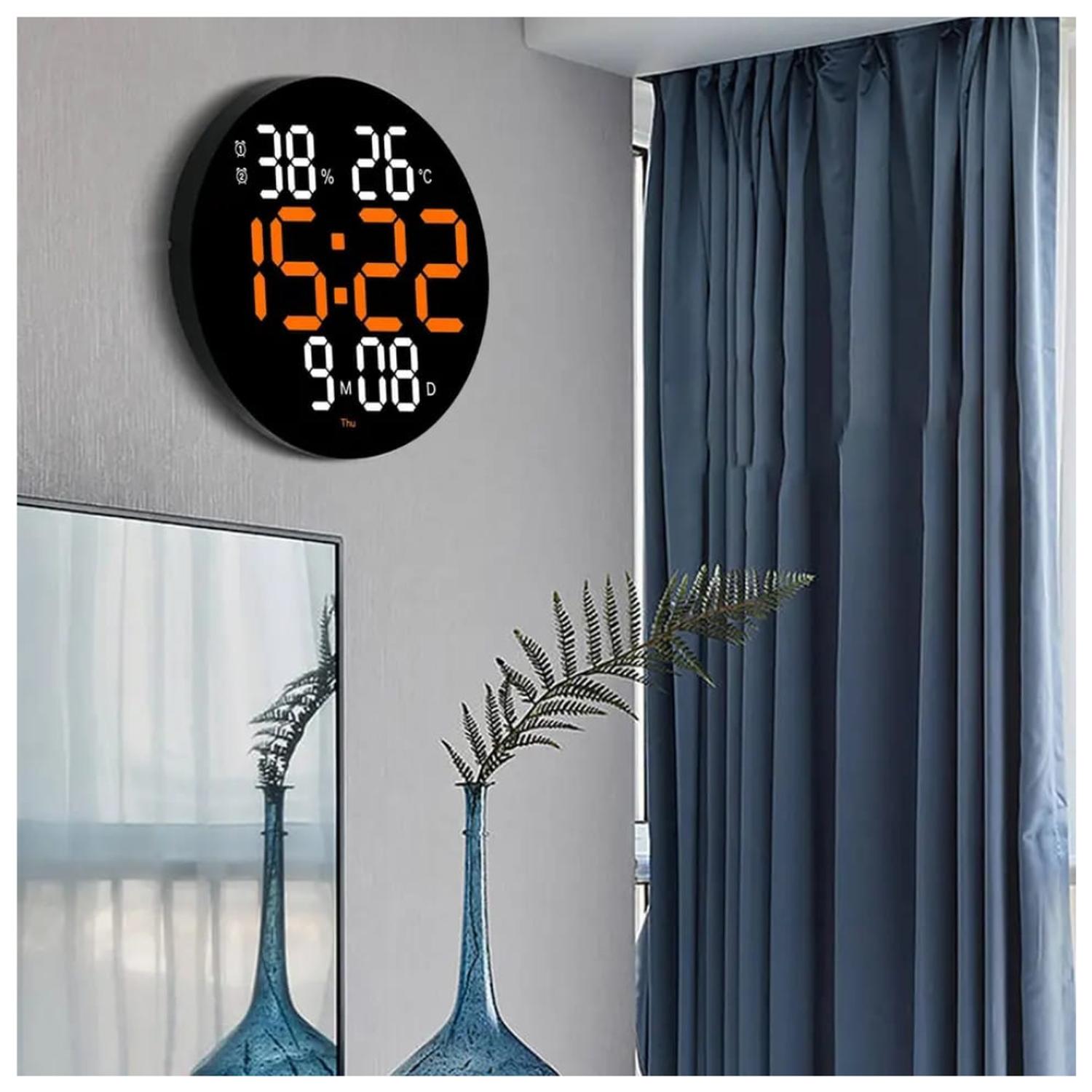 RELOJ DIGITAL REDONDO DE PARED CON CONTROL REMOTO NARANJA - 1