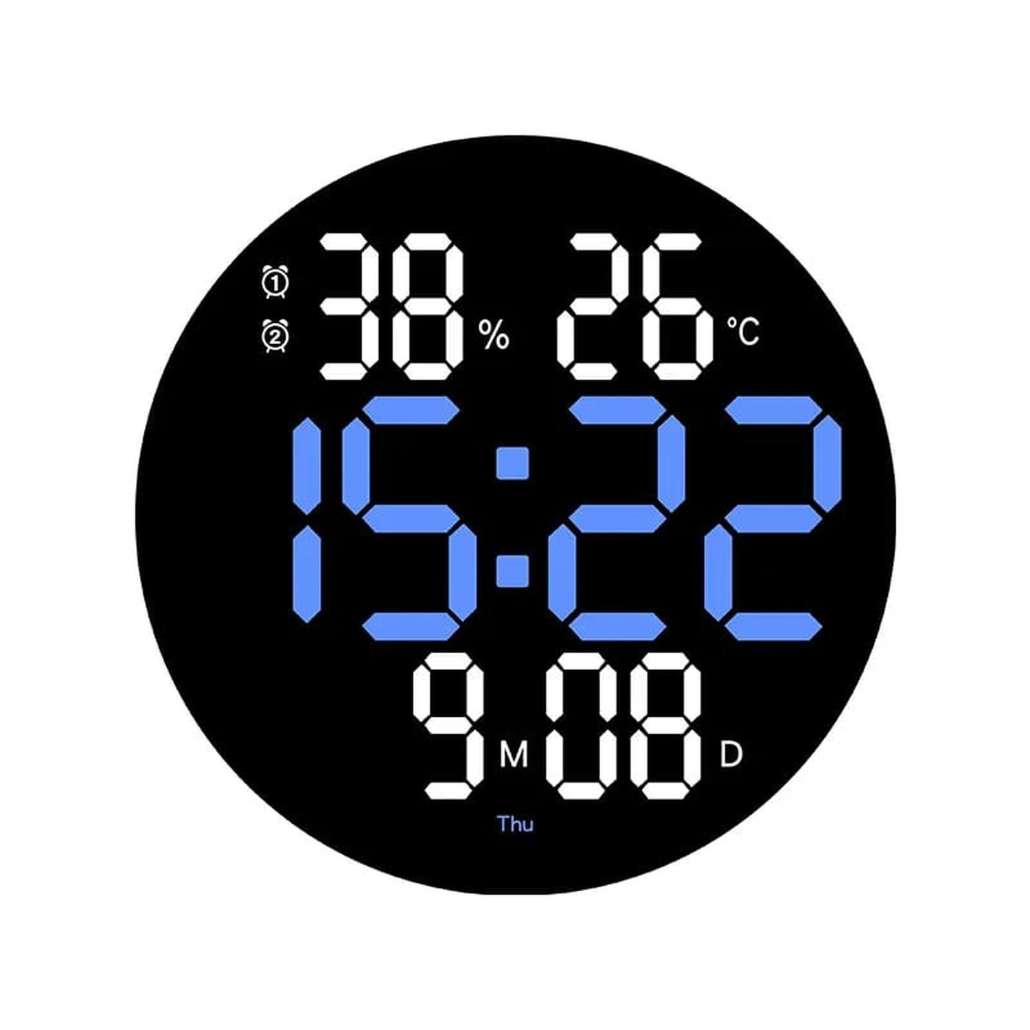 RELOJ DIGITAL REDONDO DE PARED CON CONTROL REMOTO AZUL - 2