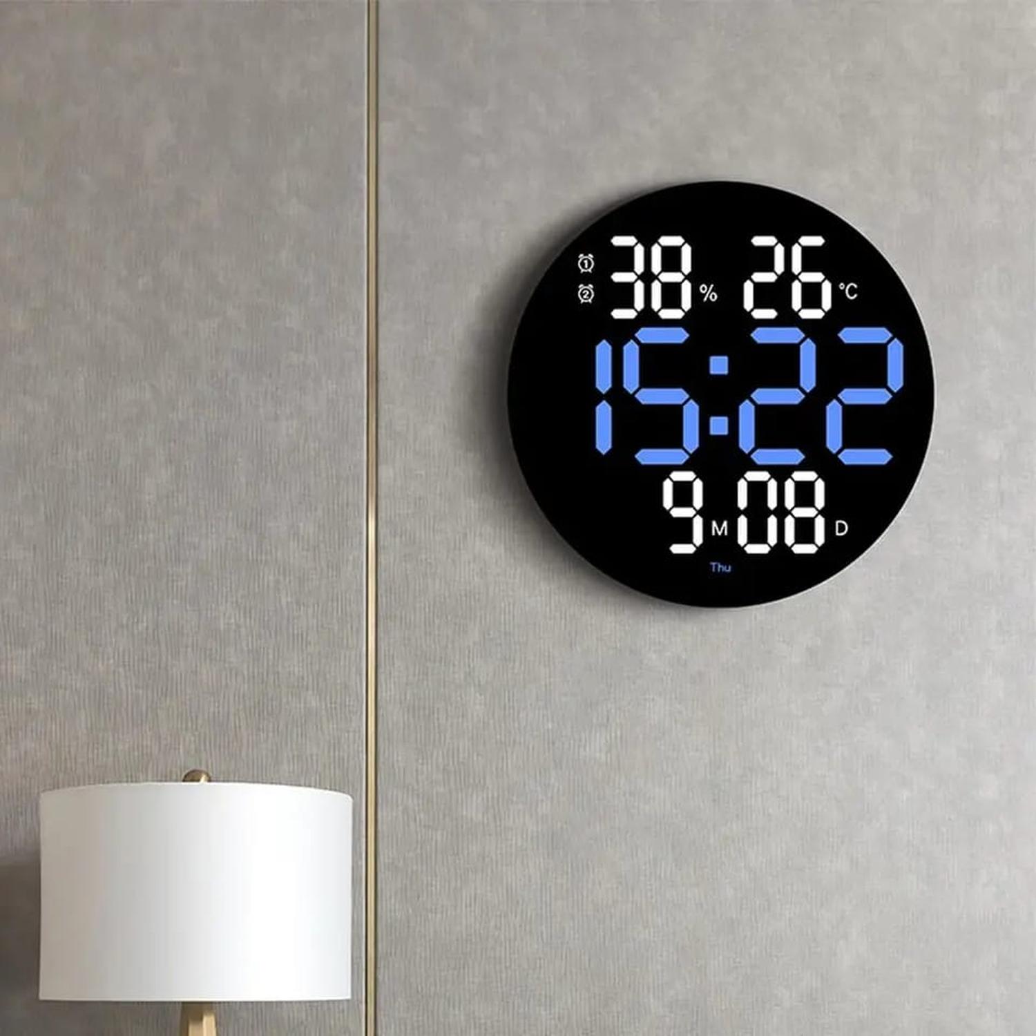 RELOJ DIGITAL REDONDO DE PARED CON CONTROL REMOTO AZUL - 3