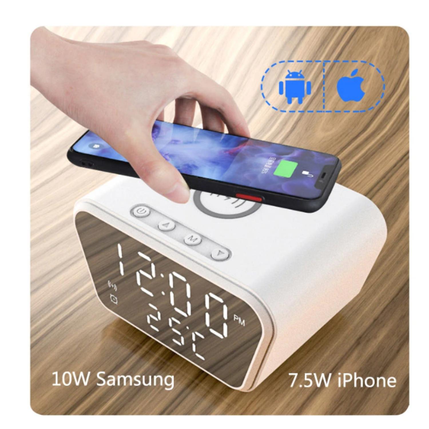 RELOJ DESPERTADOR DIGITAL CON CARGADOR INALAMBRICO BLANCO - 2