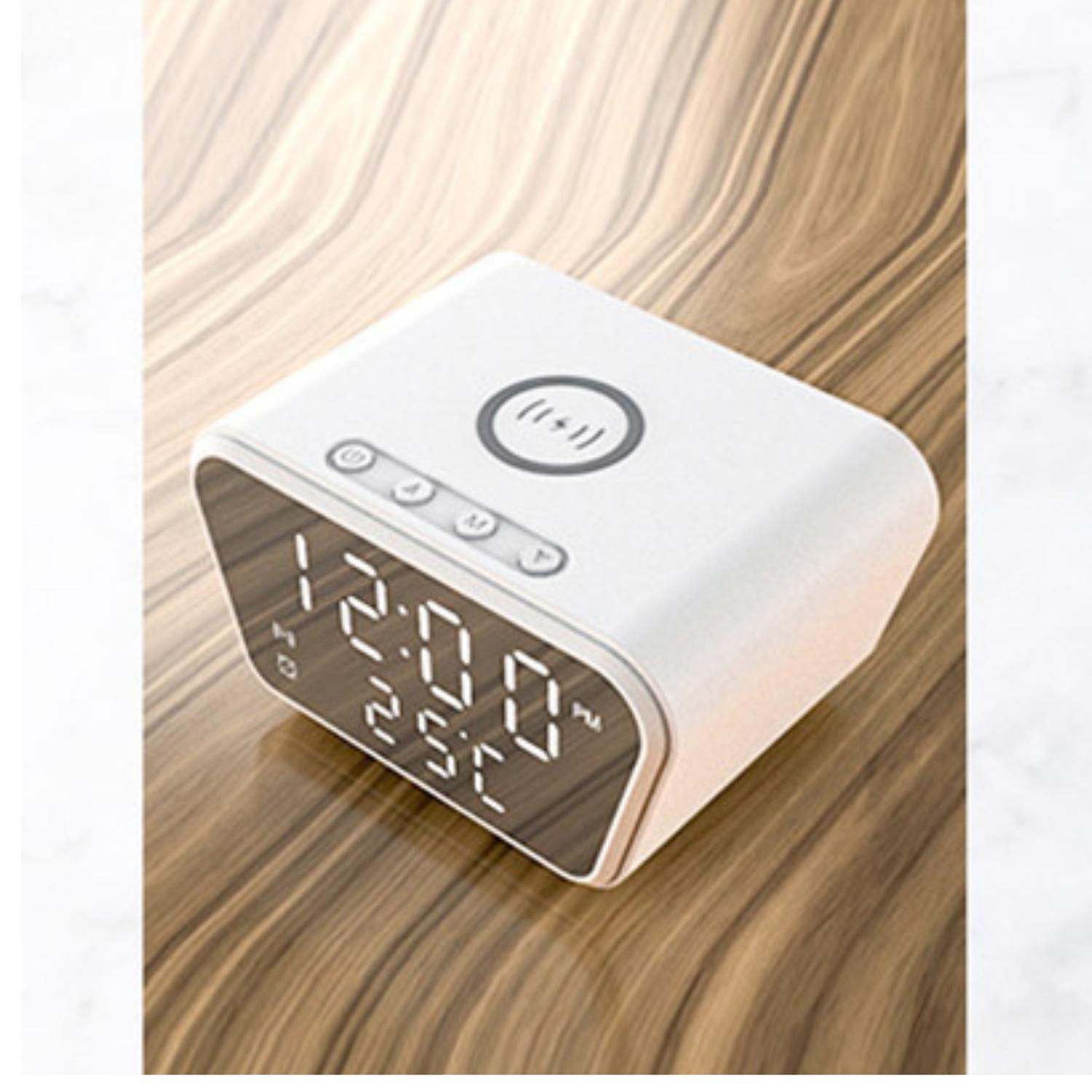 RELOJ DESPERTADOR DIGITAL CON CARGADOR INALAMBRICO BLANCO - 3