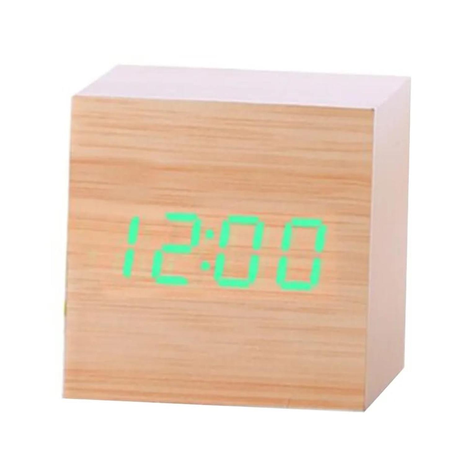 RELOJ DIGITAL DESPERTADOR DE MADERA VERDE - 3