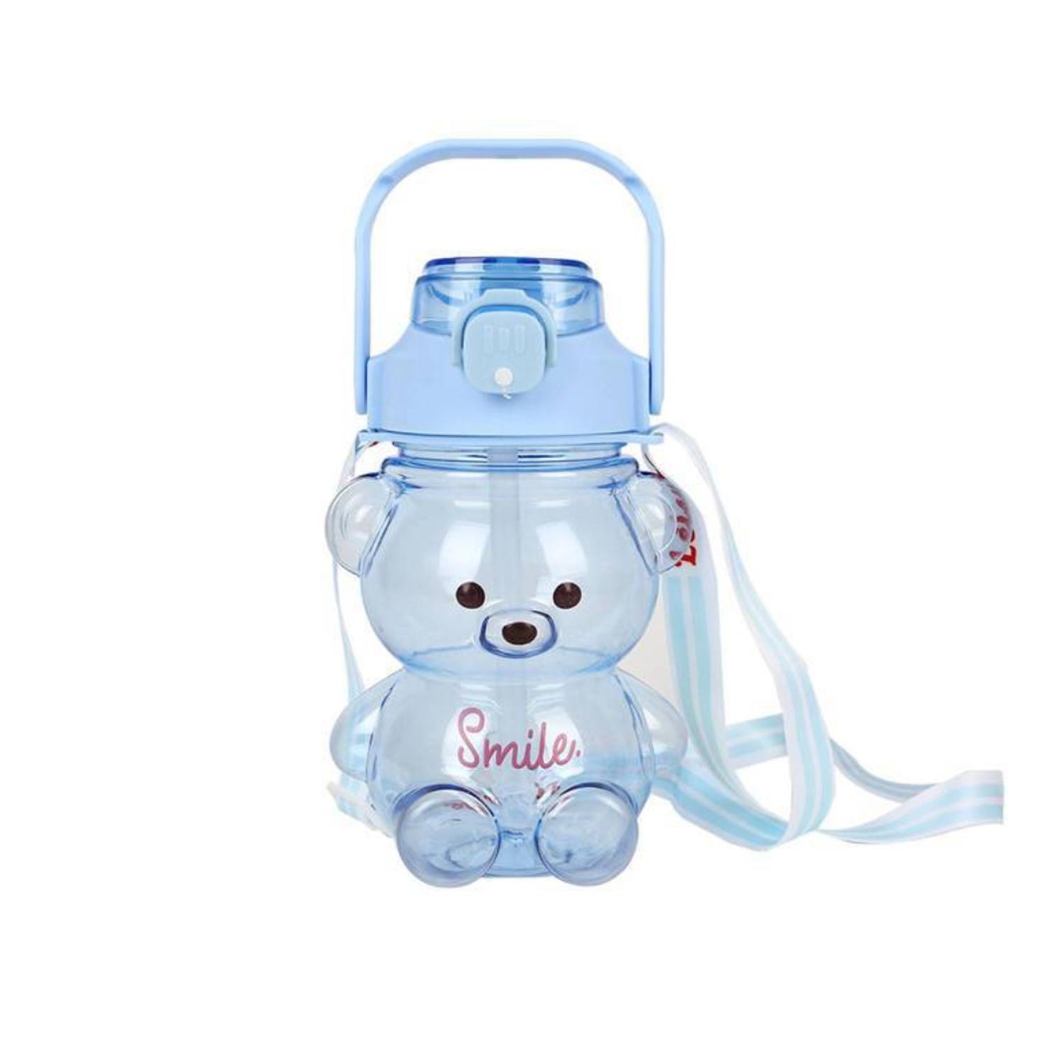 BOTELLA DE AGUA ANTIDERRAME OSO CON STICKERS 1 LT AZUL - 1