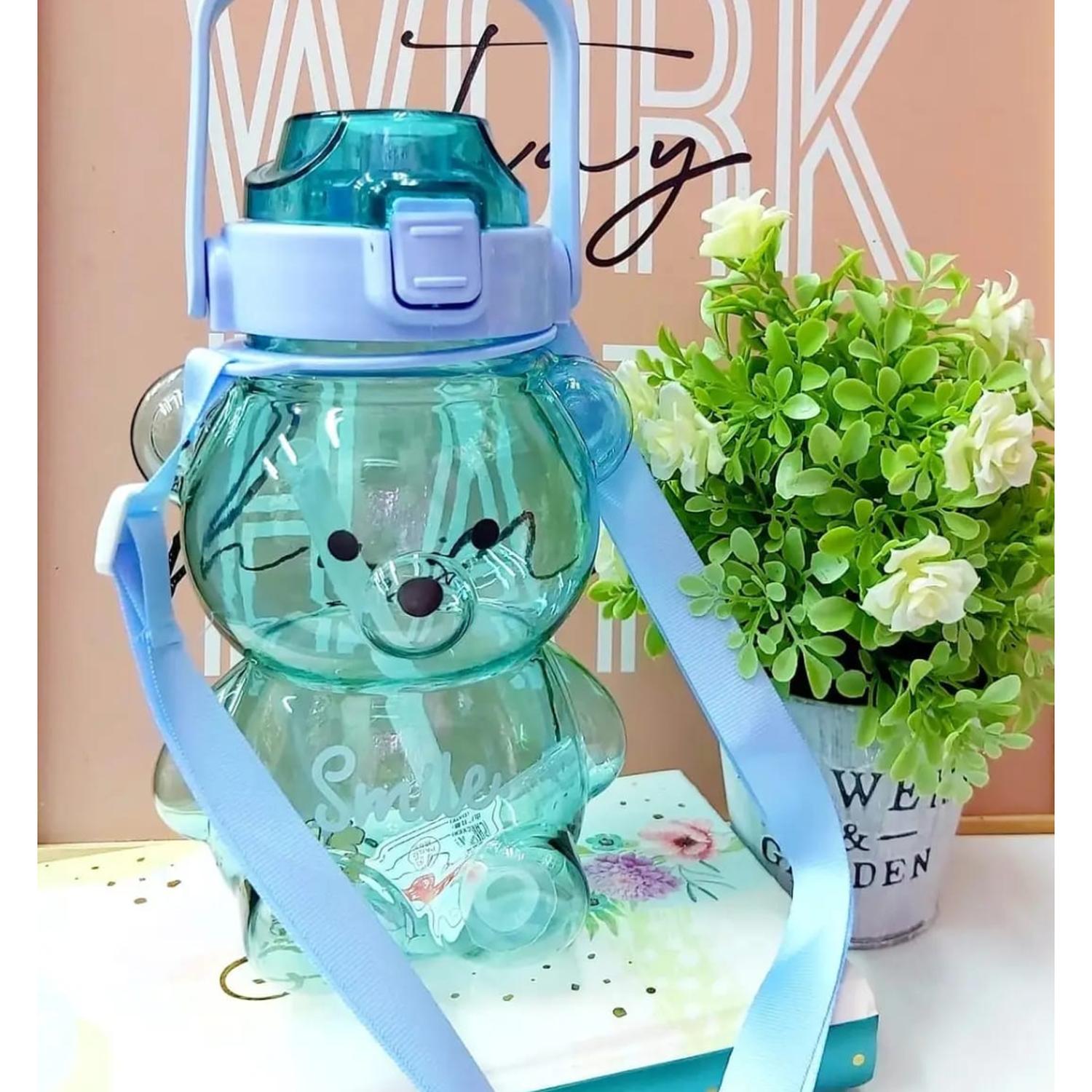 BOTELLA DE AGUA ANTIDERRAME OSO CON STICKERS 1 LT AZUL - 2