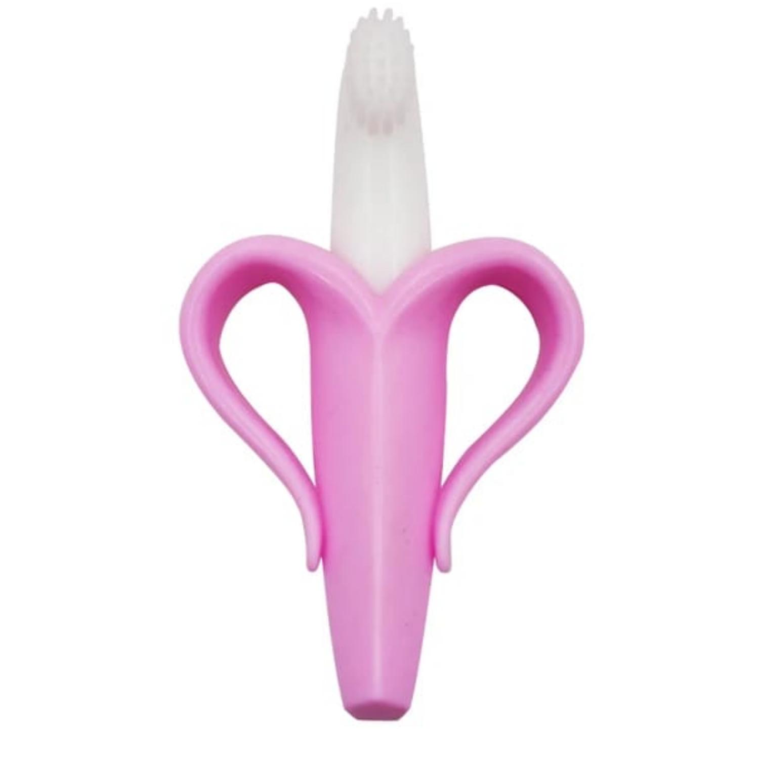 MORDEDOR ENCIA CON CEPILLO BEBÉ BANANA ROSA - 1