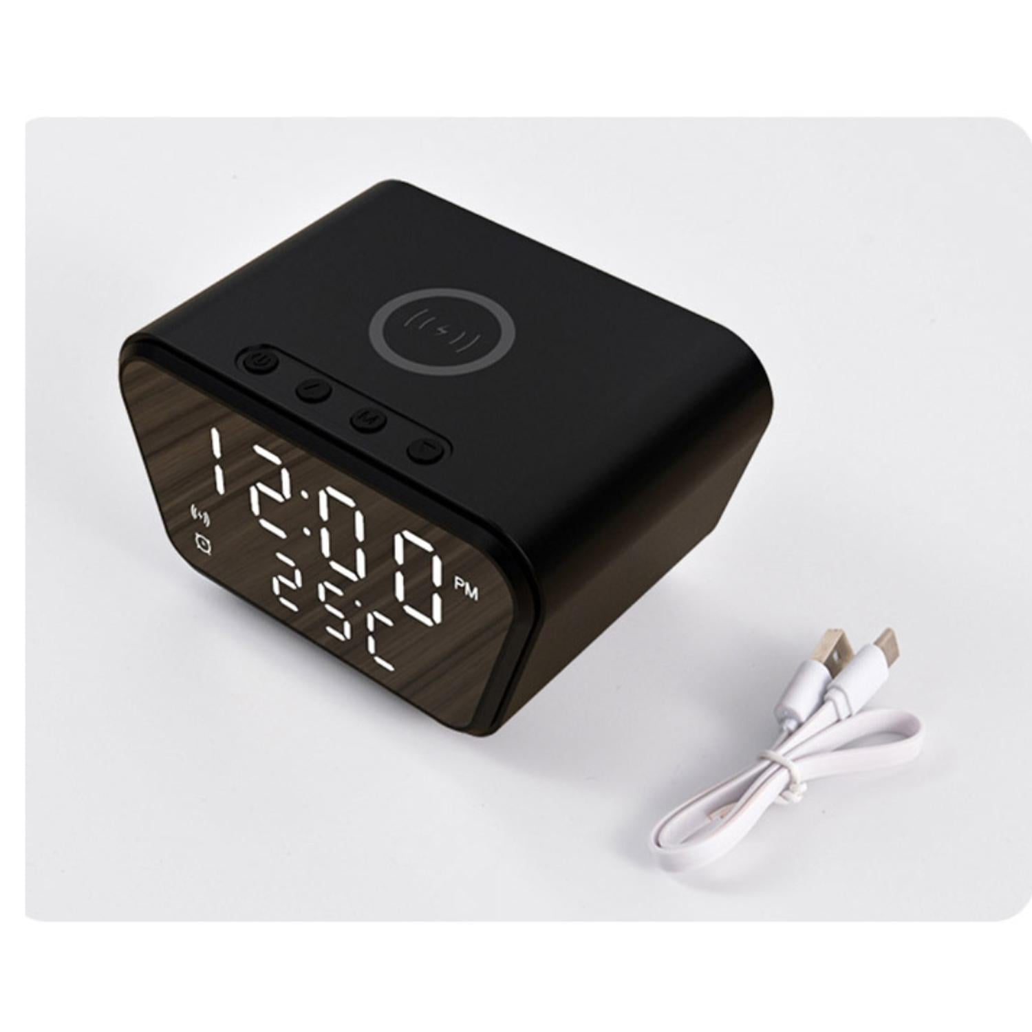 RELOJ DESPERTADOR DIGITAL CON CARGADOR INALAMBRICO NEGRO - 1