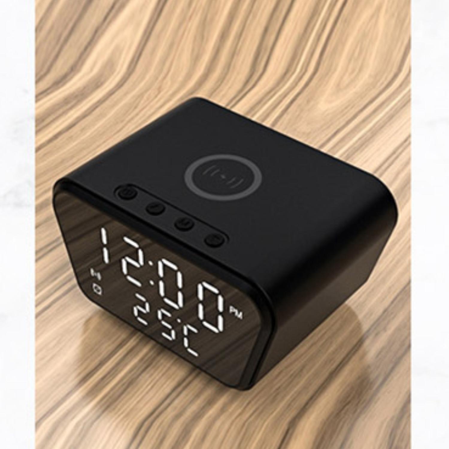 RELOJ DESPERTADOR DIGITAL CON CARGADOR INALAMBRICO NEGRO - 2