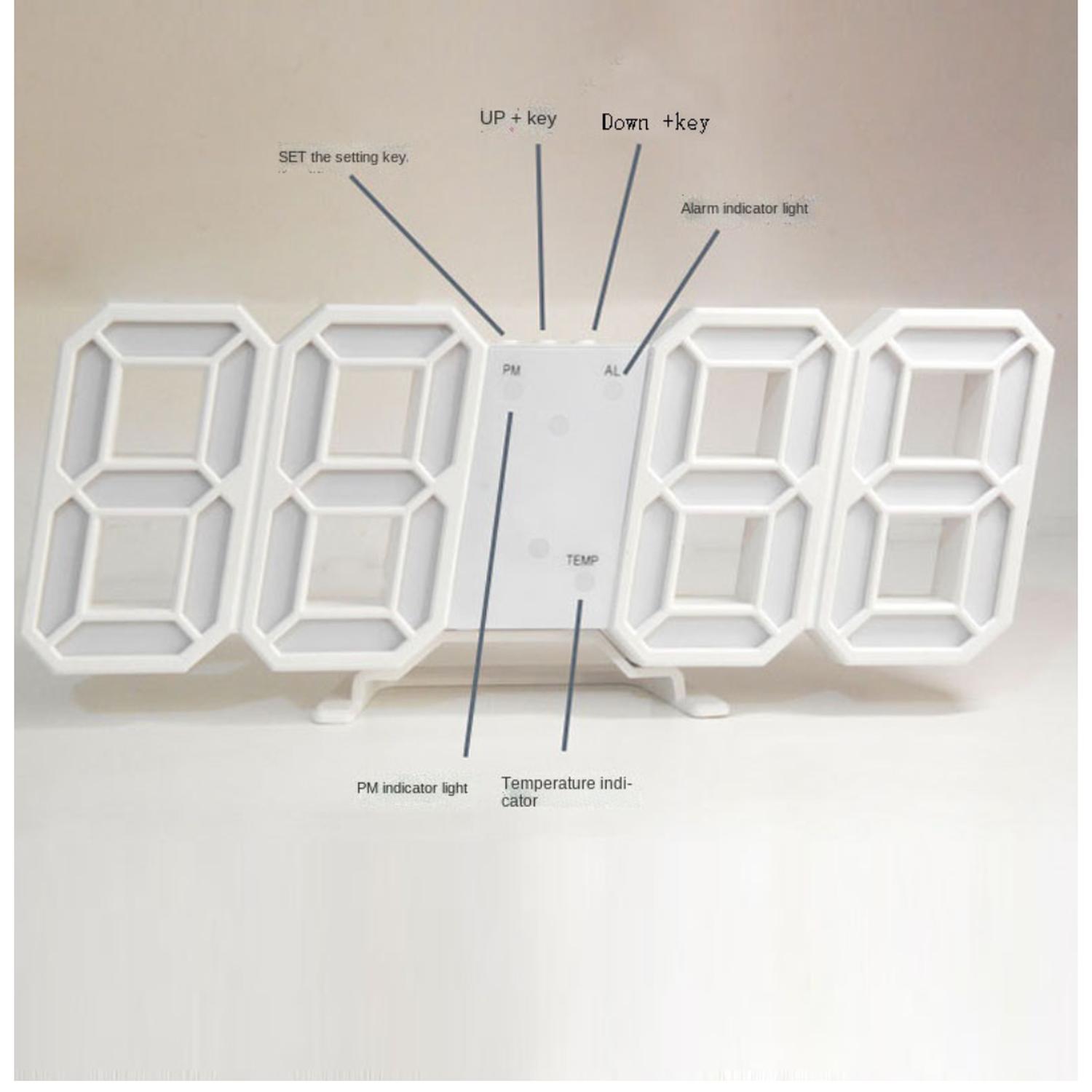 RELOJ DESPERTADOR DE MESA 3D BLANCO - 2