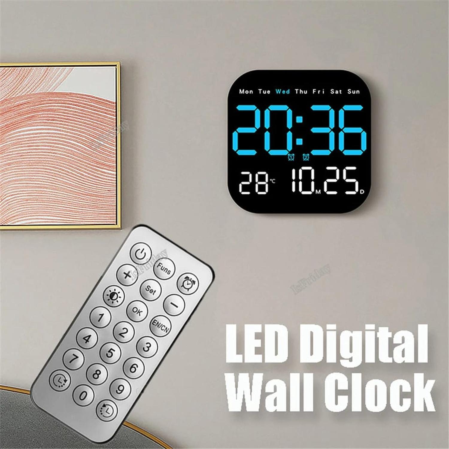 RELOJ DIGITAL DE PARED CUADRADO CON CONTROL REMOTO TAMAÑO M - 2