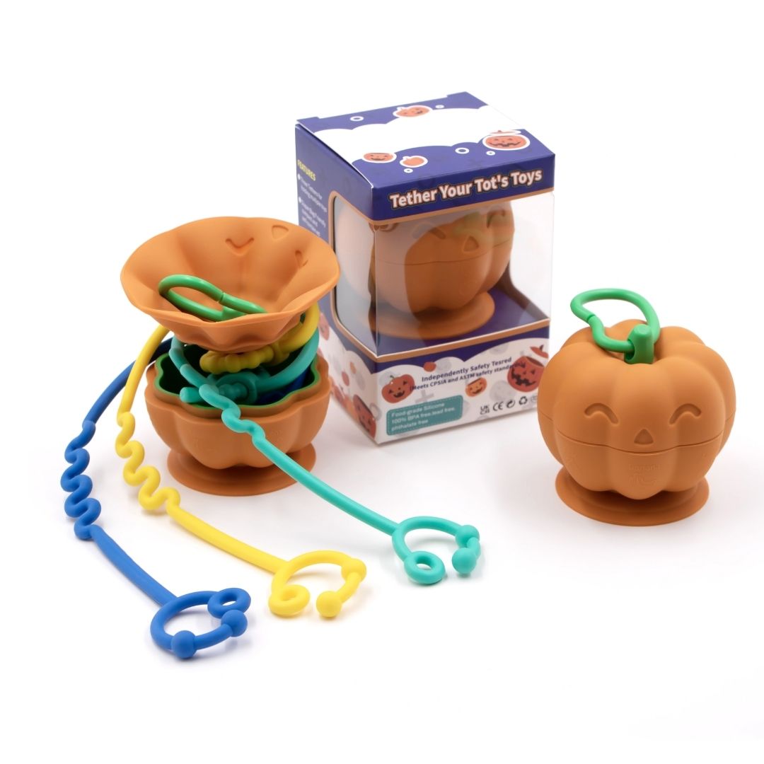SUJETADOR JUGUETES CALABAZA Y CHUPETES SILICONA NARANJO - 1