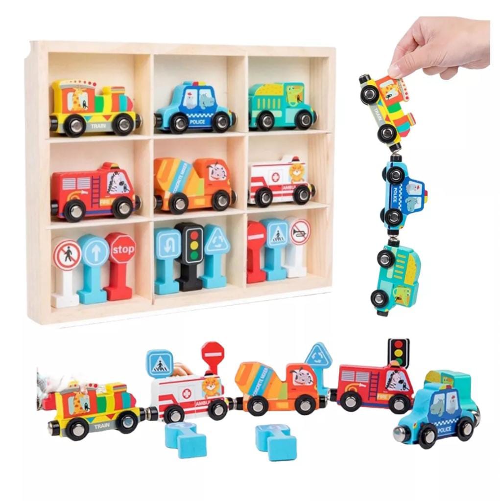 JUEGO TREN MAGNETICO Y SEÑALES DE TRANSITO MONTESSORI - 1