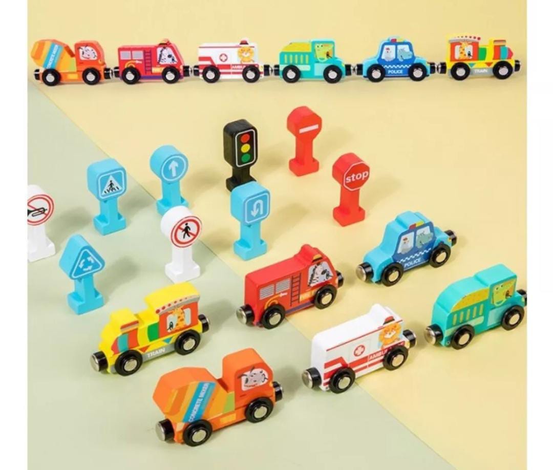 JUEGO TREN MAGNETICO Y SEÑALES DE TRANSITO MONTESSORI - 2