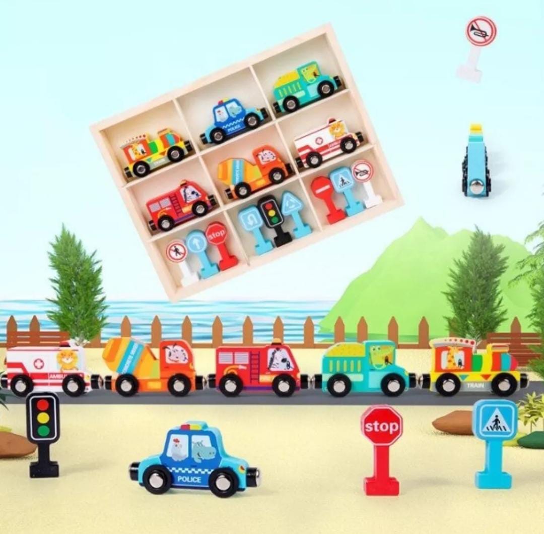 JUEGO TREN MAGNETICO Y SEÑALES DE TRANSITO MONTESSORI - 3