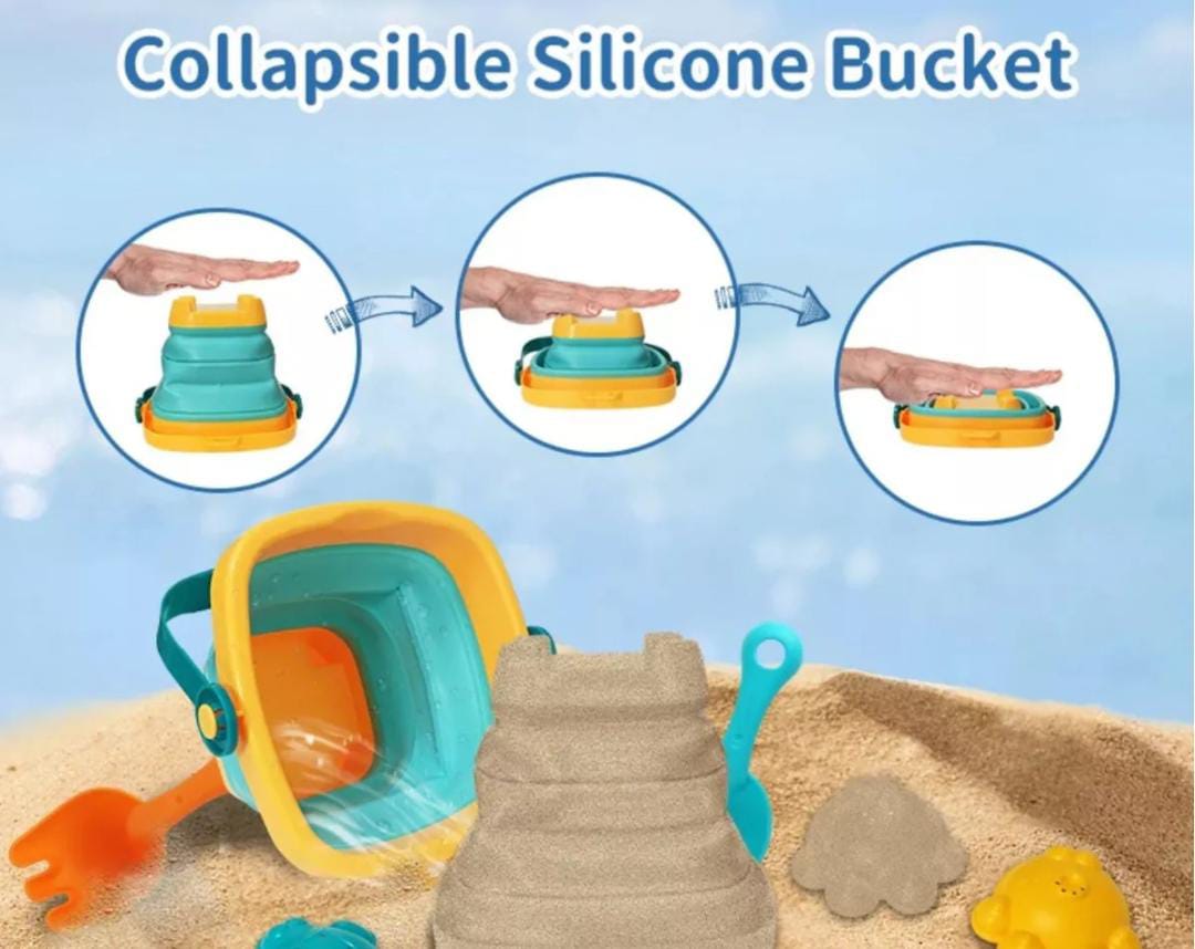 JUEGO DE PLAYA BALDE PLEGABLE SILICONA CON ACCESORIOS - 4