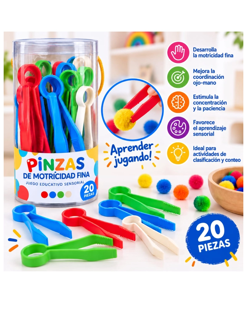 JUEGO DE PINZAS PLASTICA HABILIDAD MOTORA FINA SENSORIAL - 1