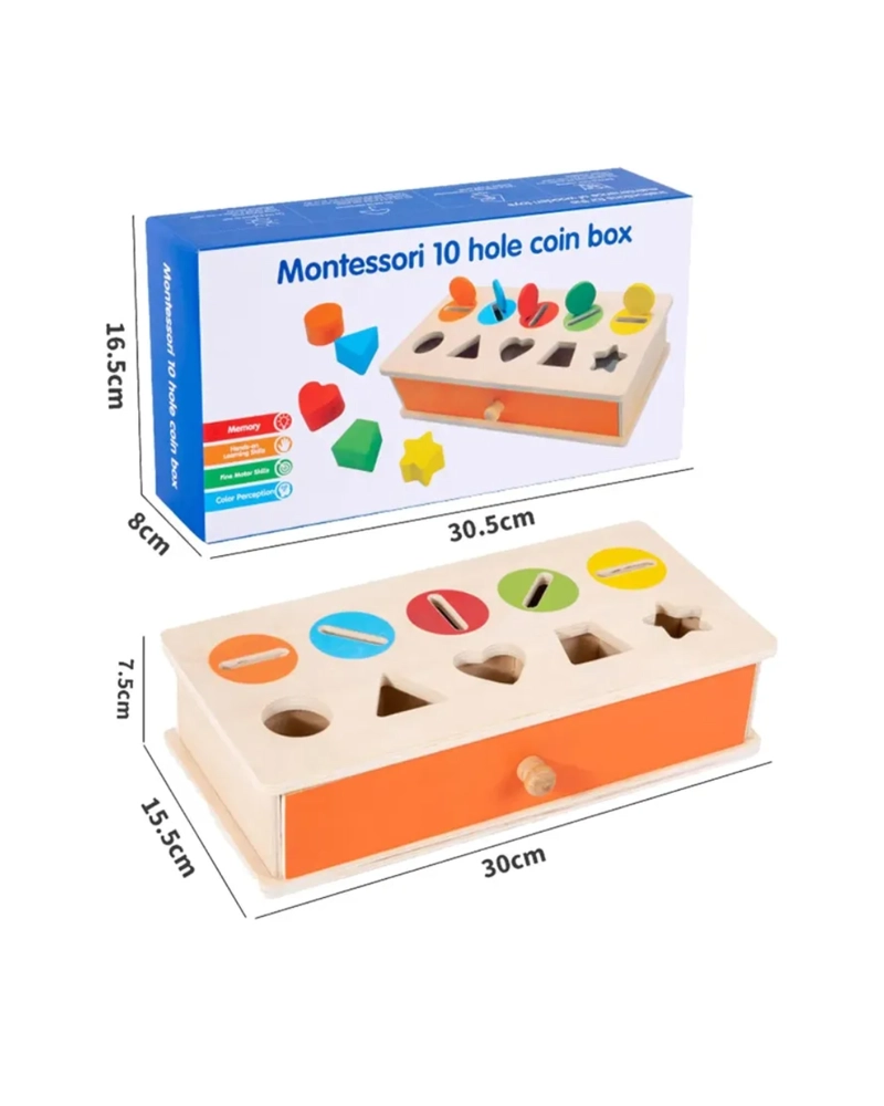 CAJA DE MONEDA MONTESSORI MADERA EDUCATIVA - 1