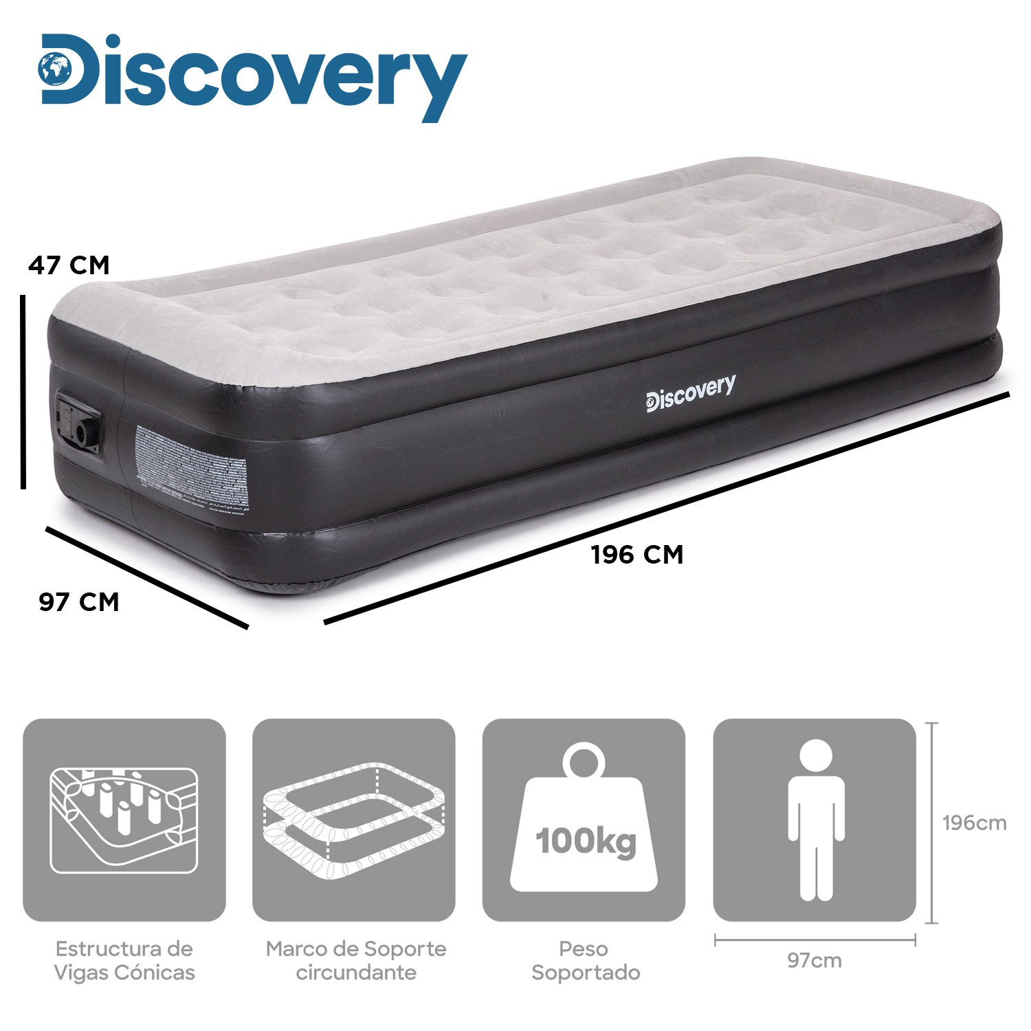 COLCHÓN INFLABLE DISCOVERY 47 CM X 97 CM CAMA TWIN - 2
