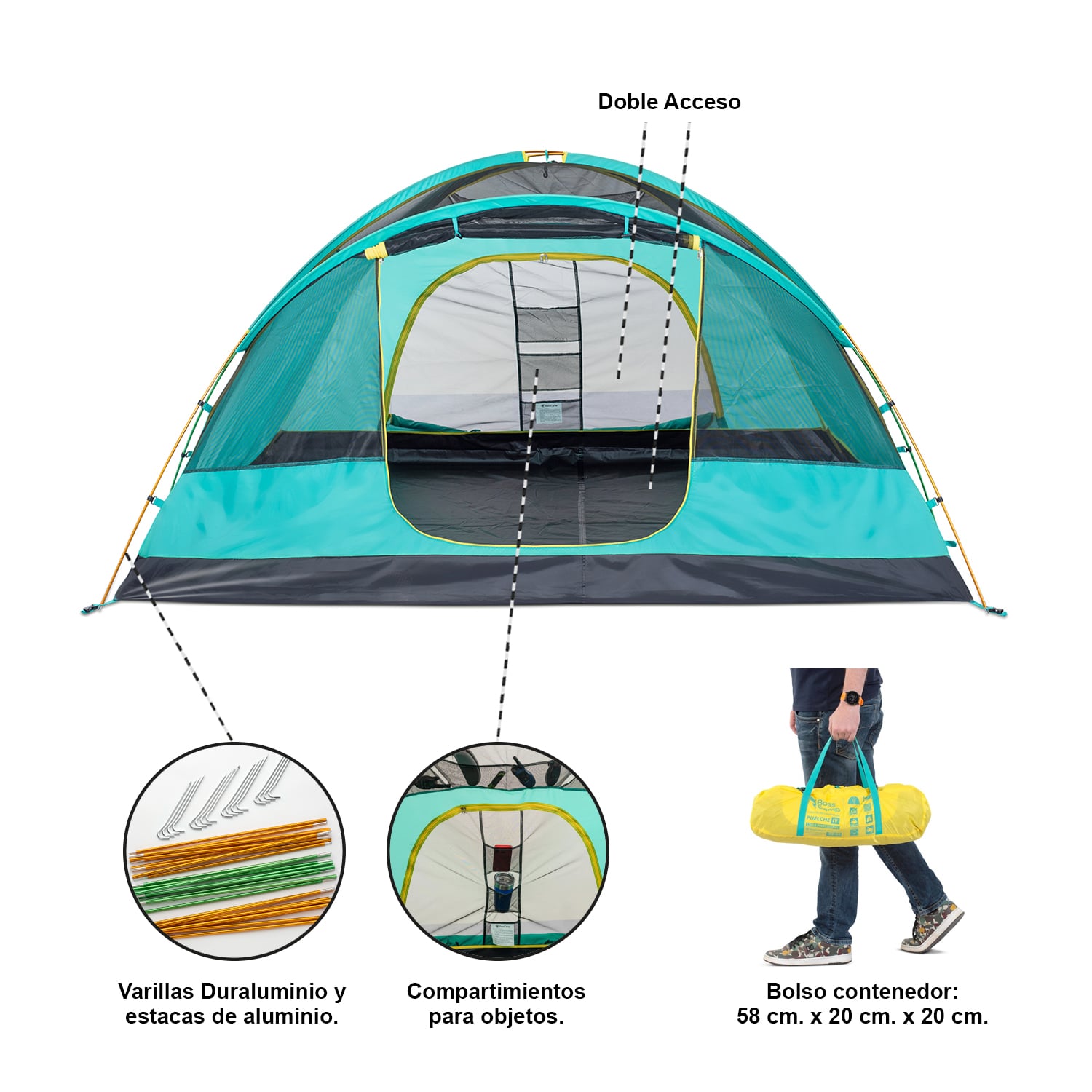 CARPA BOSSCAMP PARA 3 PERSONAS PUELCHE IV TÉCNICA 4 DOBLE CAPA 4000 MM - 5