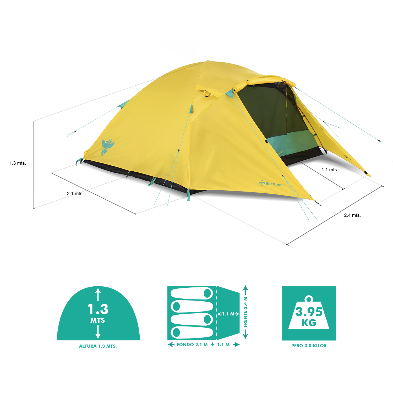 CARPA BOSSCAMP PARA 3 PERSONAS PUELCHE IV TÉCNICA 4 DOBLE CAPA 4000 MM - 6