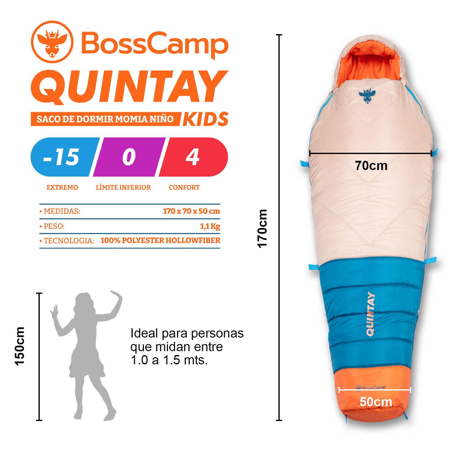 SACO DE DORMIR BOSSCAMP MOMIA NIÑO QUINTAY - 3
