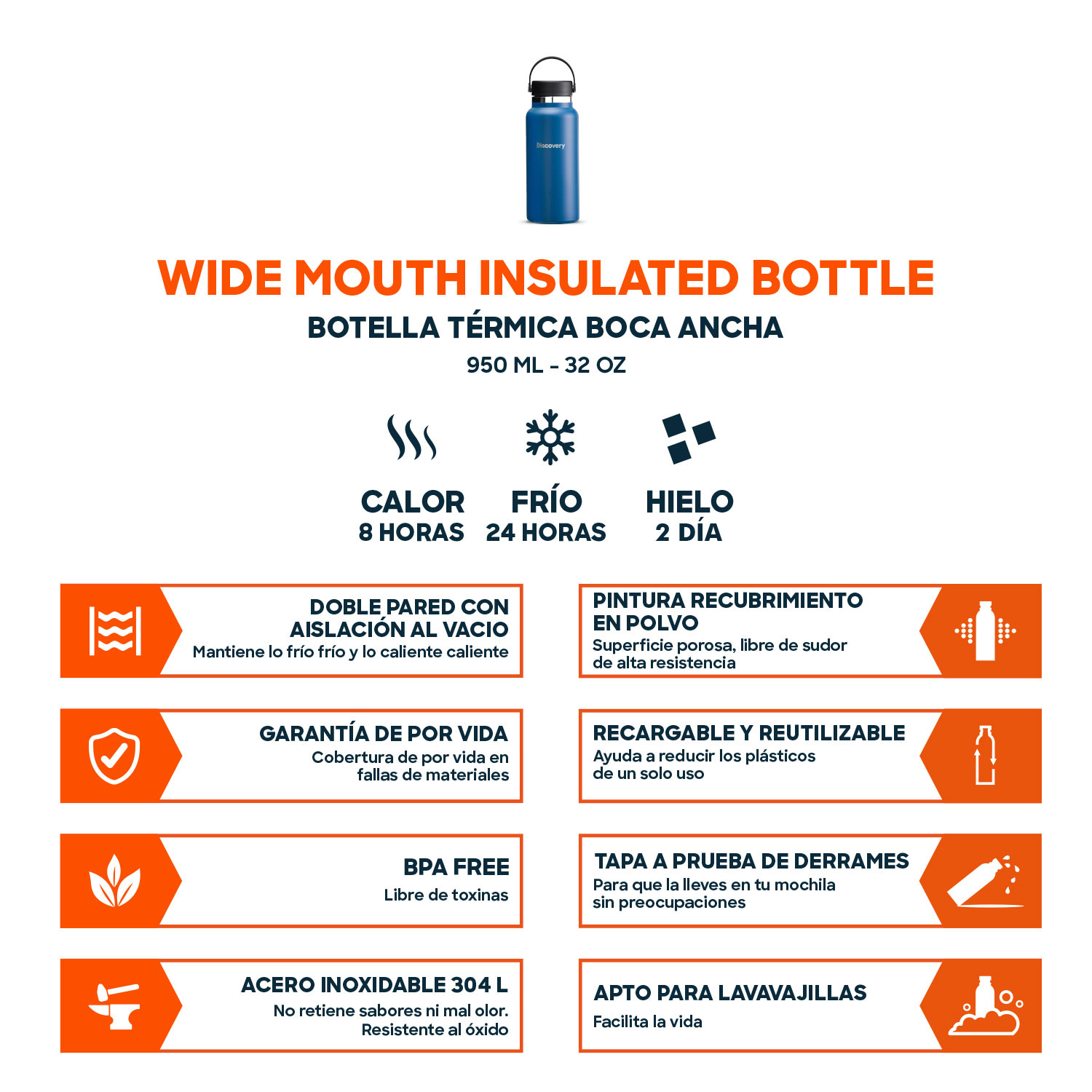 BOTELLA TERMICA BOCA ANCHA 950 ML TERMO DISCOVERY - 4
