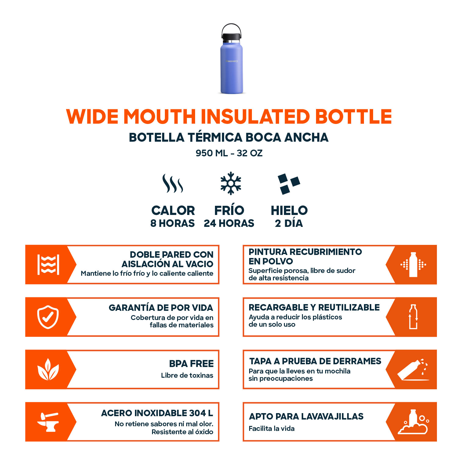 BOTELLA TERMICA BOCA ANCHA 950 ML TERMO DISCOVERY - 4