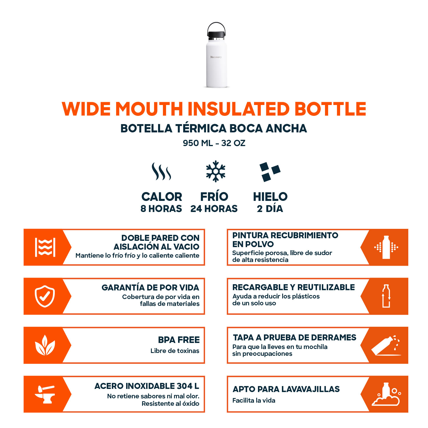 BOTELLA TERMICA BOCA ANCHA 950 ML TERMO DISCOVERY - 4