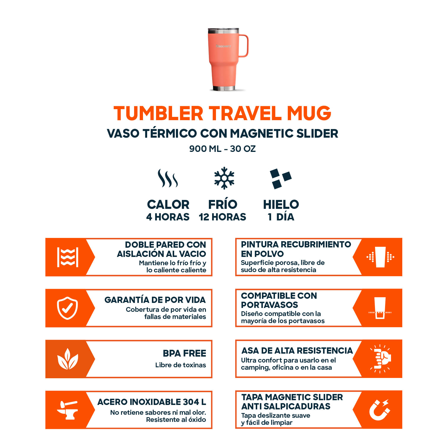 VASO TERMICO TAPA MAGNETIC SLIDER 900 ML TERMO MUG DISCOVERY - 4
