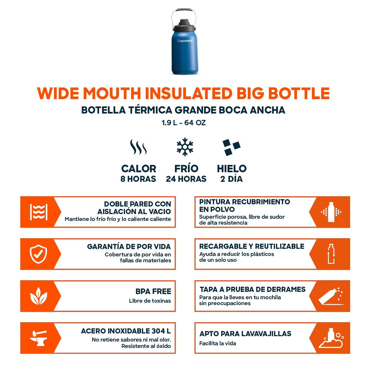 BOTELLA TERMICA GRANDE BOCA ANCHA 1,9 LITROS TERMO DISCOVERY - 4