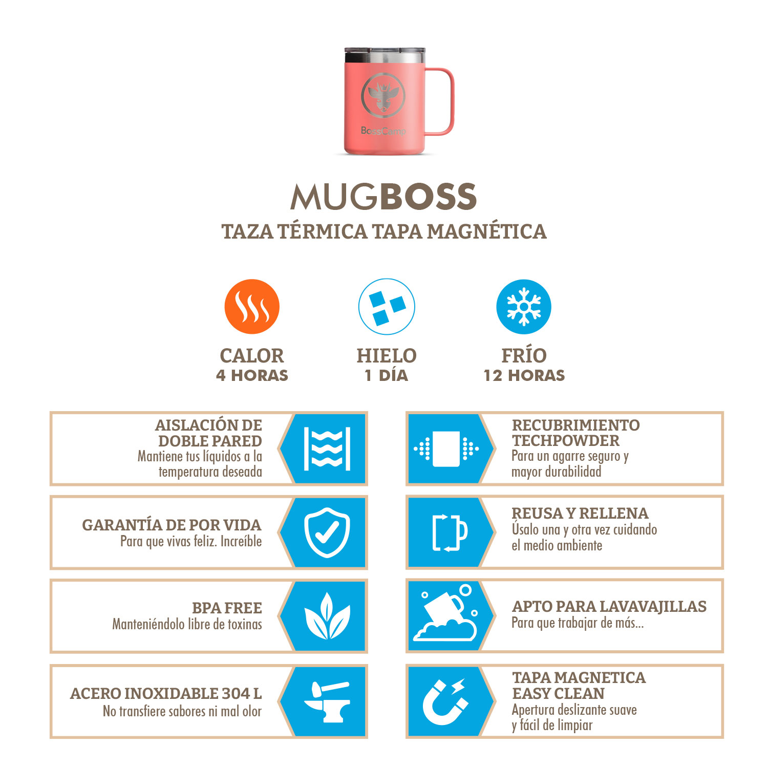 TAZA TERMICA TAPA MAGNETIC SLIDER 350 ML TERMO MUG BOSSCAMP - 4