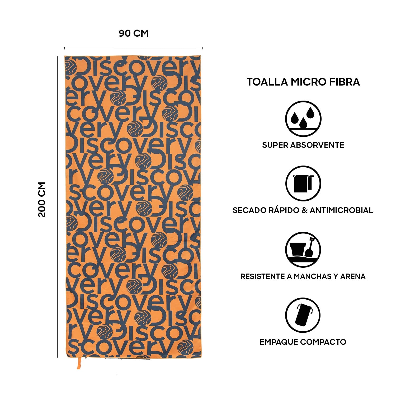 TOALLA MICROFIBRA GRANDE NARANJO - GRIS DISCOVERY (90 X 200) - 3