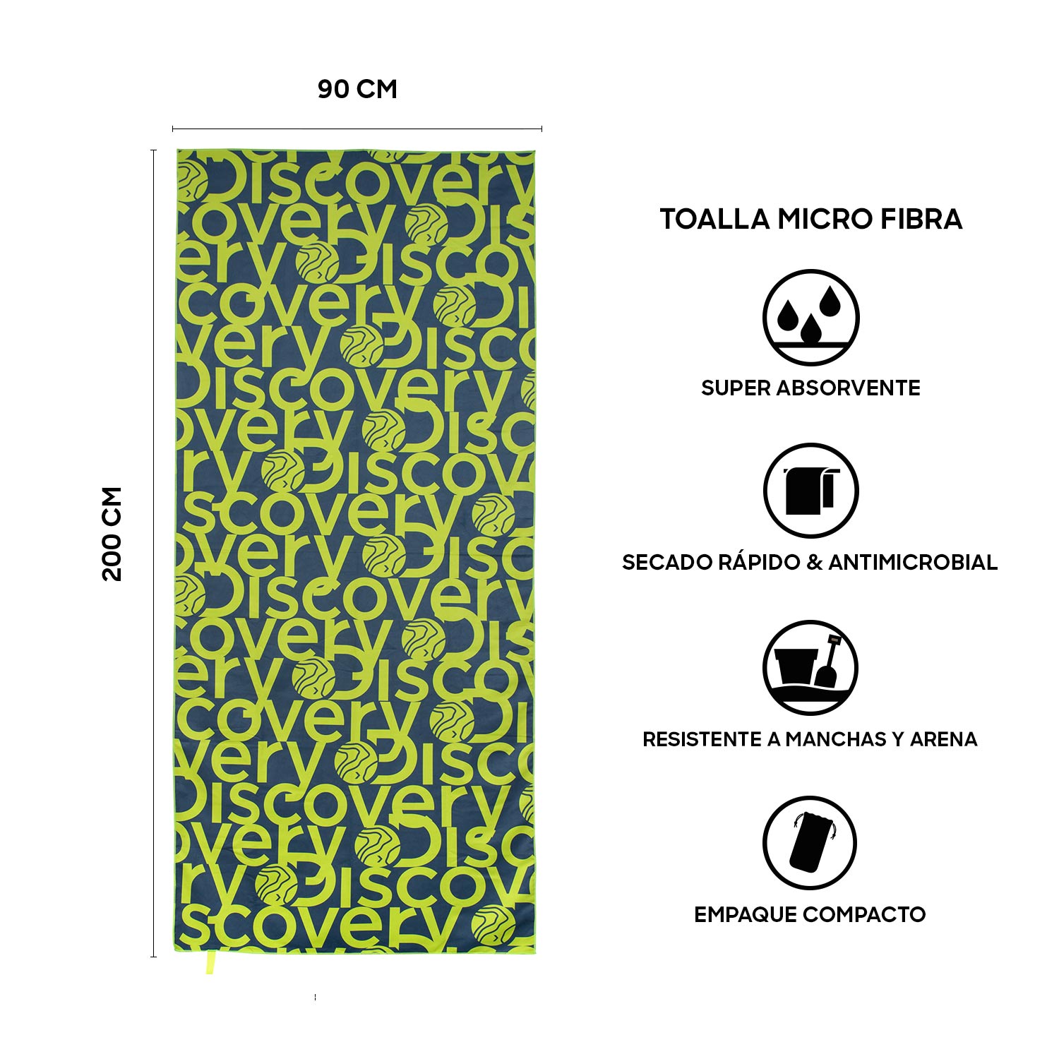 TOALLA MICROFIBRA GRANDE VERDE - GRIS DISCOVERY (90 X 200) - 3