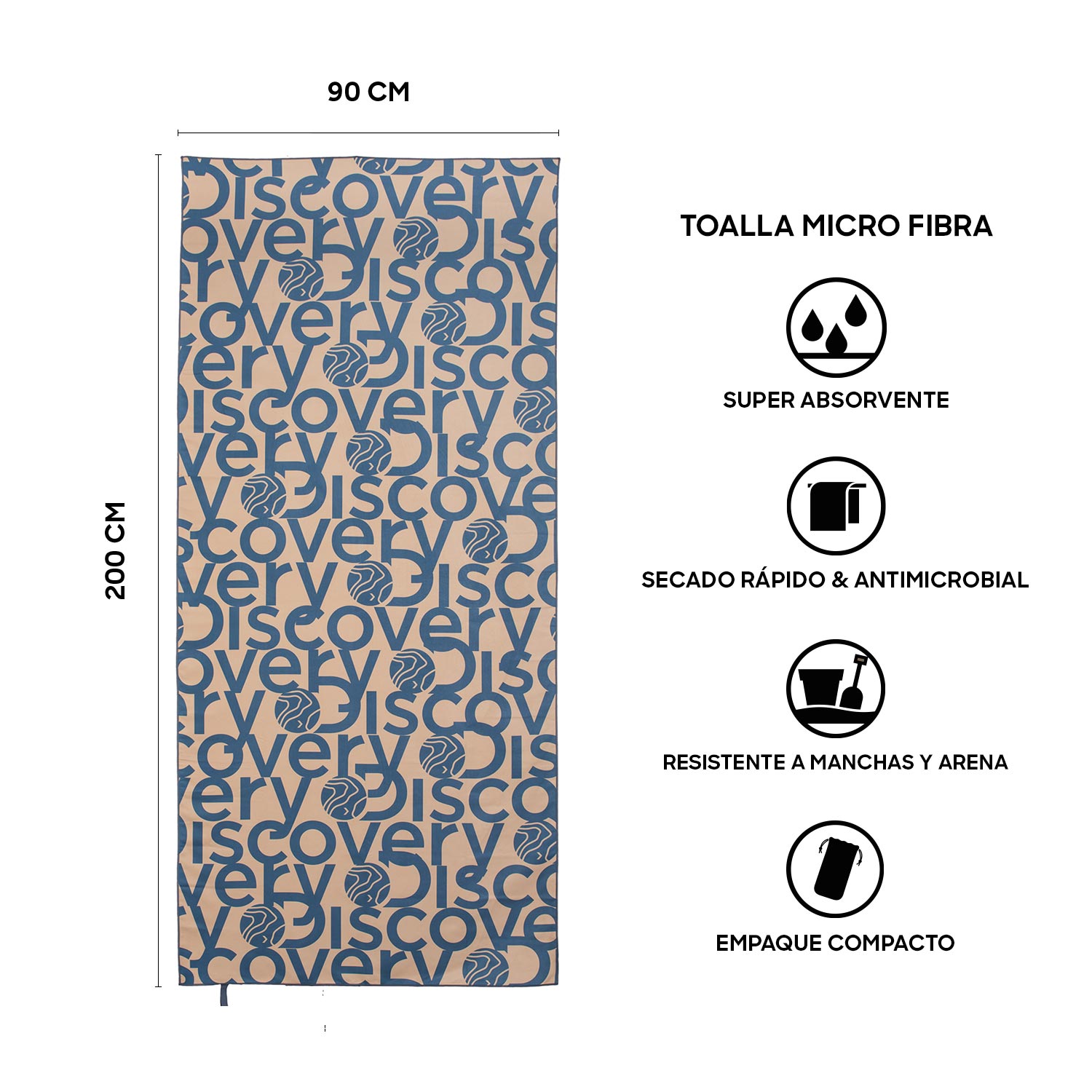 TOALLA MICROFIBRA GRANDE GRIS - BEIGE DISCOVERY (90 X 200) - 3