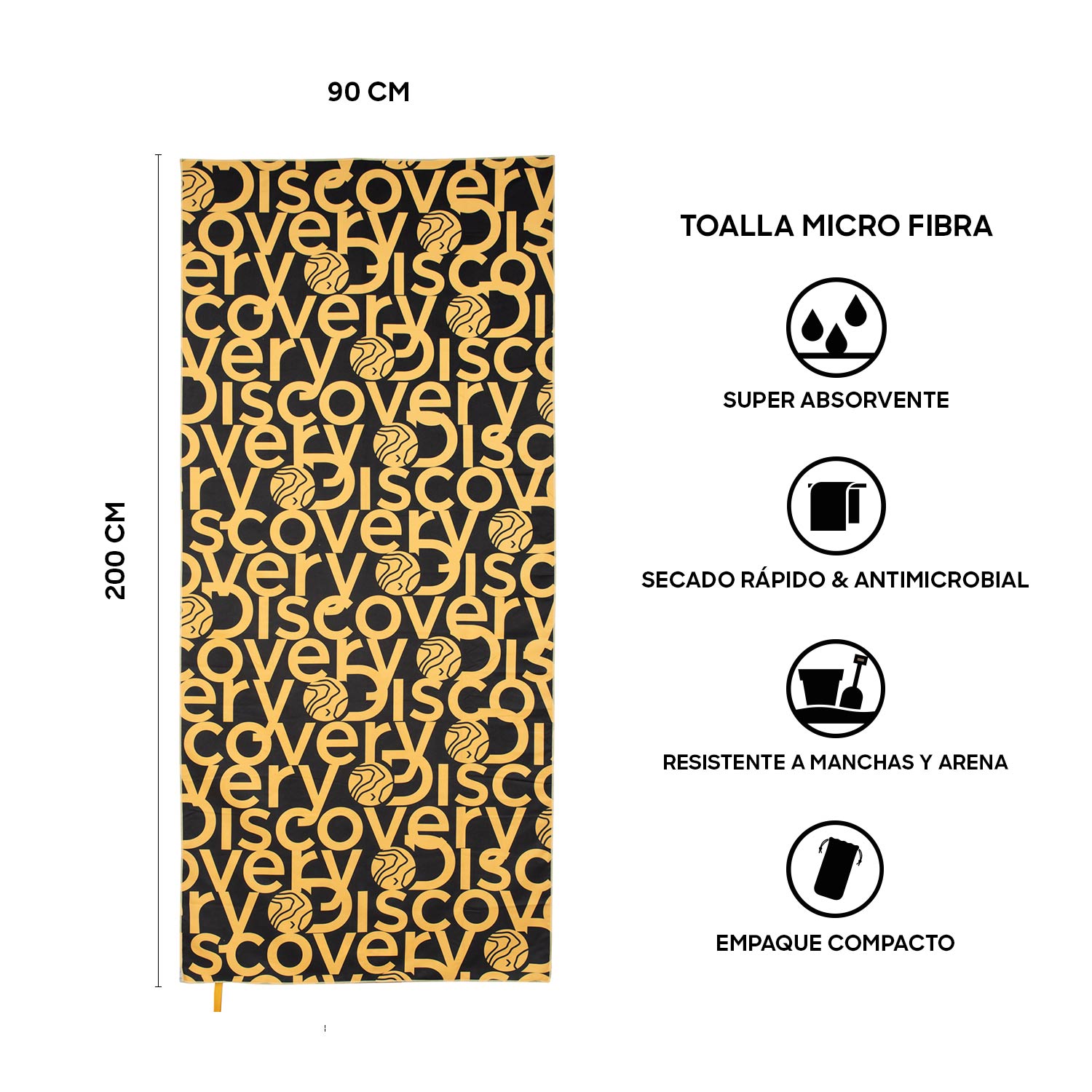 TOALLA MICROFIBRA GRANDE AMARILLO - NEGRO DISCOVERY (90 X 200) - 3